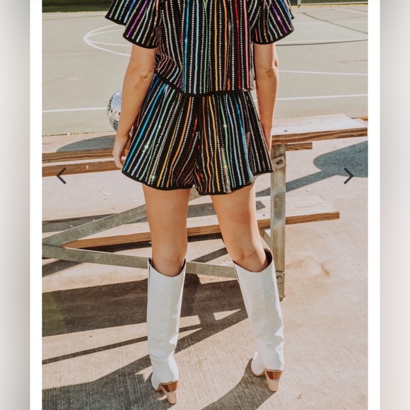 Queen of Sparkles Sequin Be Bold Black Sequin & Rhinestone Skort -Sz M - Picture 2 of 8